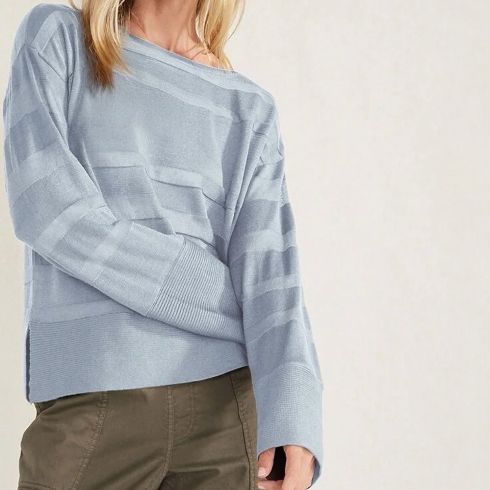 NWT Haven Well Within ‘Organic Cotton Sheer Stripe Bateau Neck Sweater’ in Blue